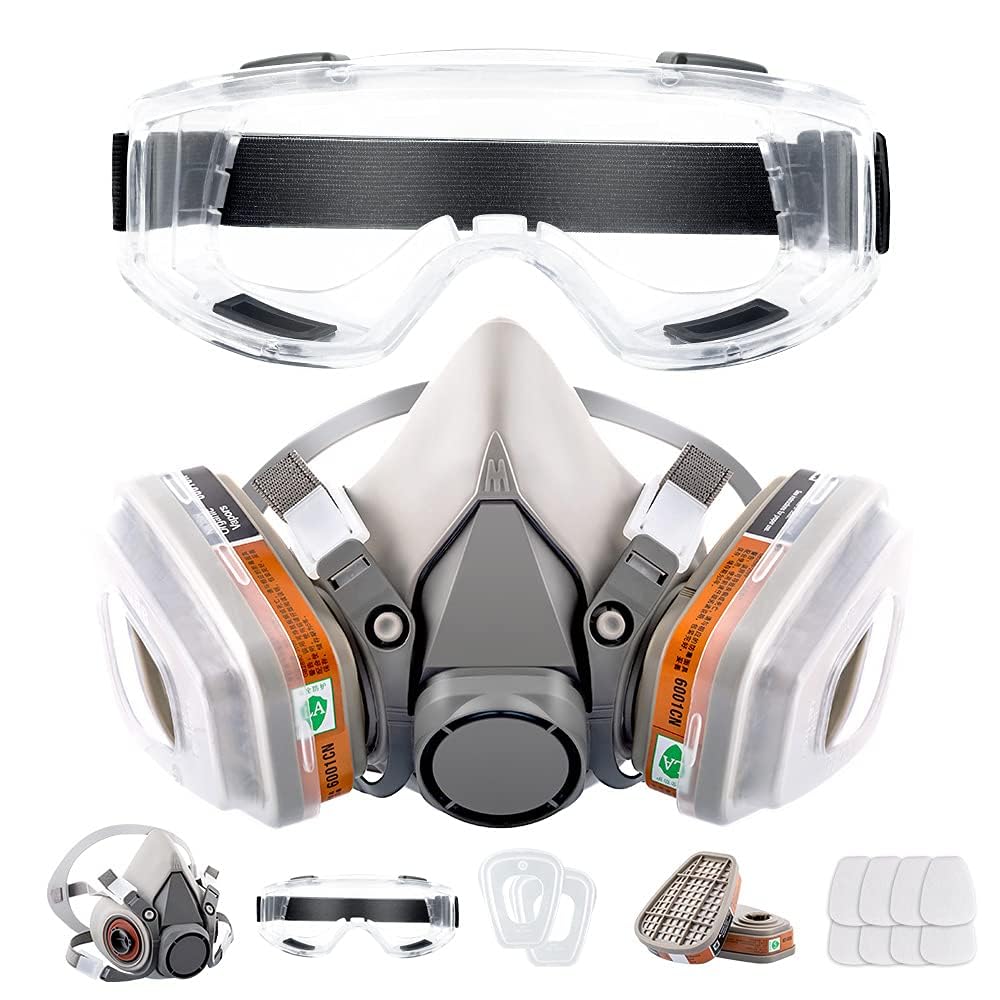 Reusable Half Face Respirator Mask Kit with Safety Goggles & Filters