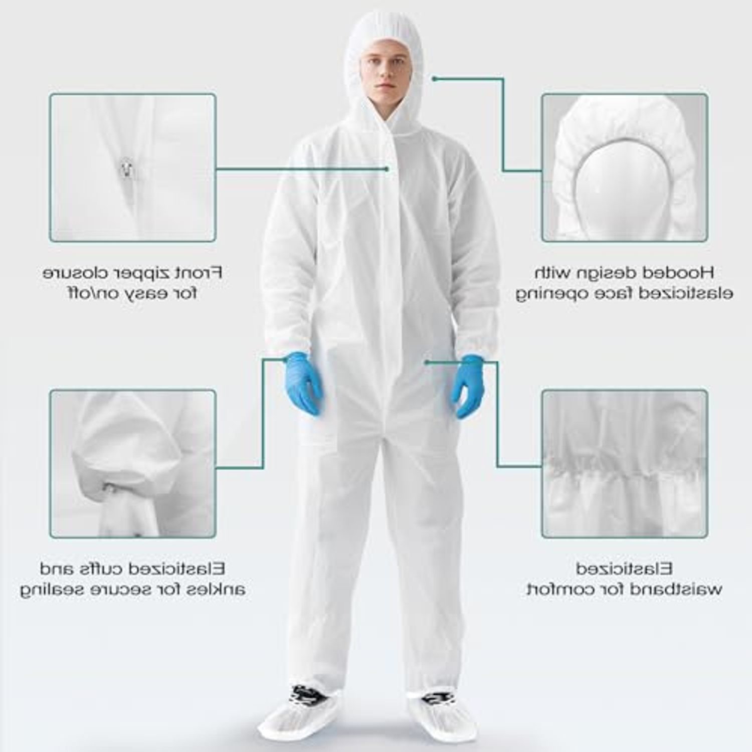 Disposable Protective Coveralls with Hood - 5 Pack, image 5