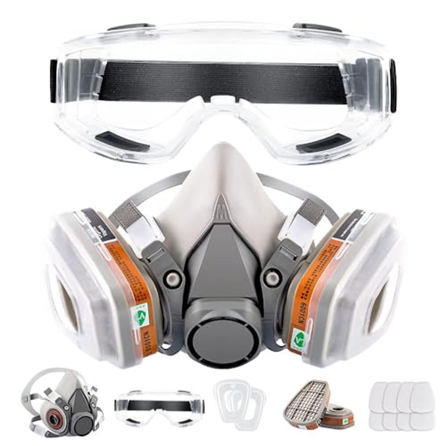 Reusable Half Face Respirator Mask Kit with Safety Goggles & Filters, image 2