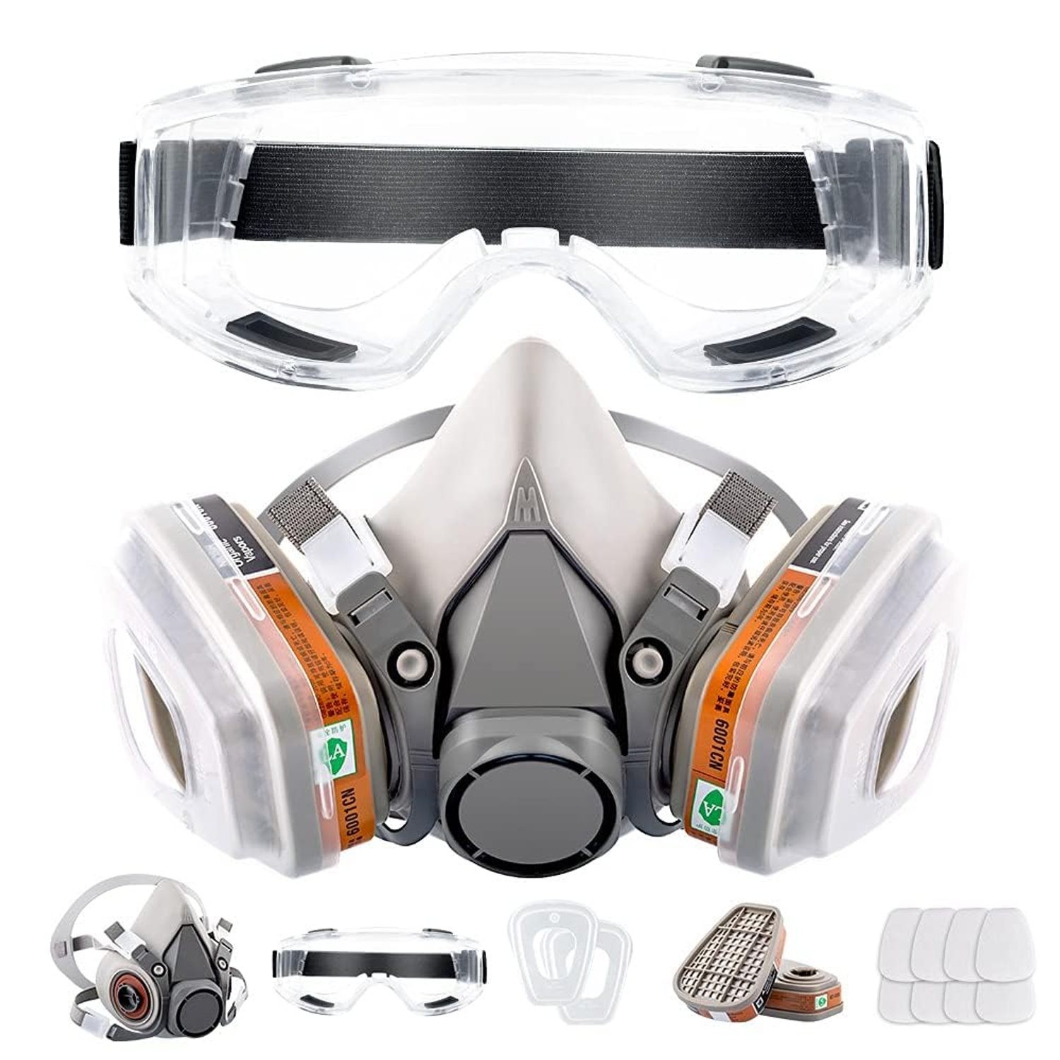 Reusable Half Face Respirator Mask Kit with Safety Goggles & Filters