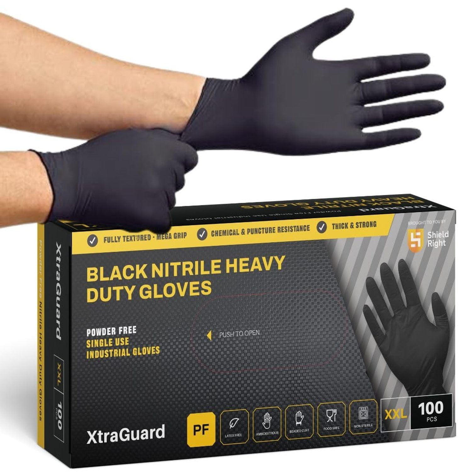 Heavy-Duty Black Nitrile Disposable Gloves - Box of 100