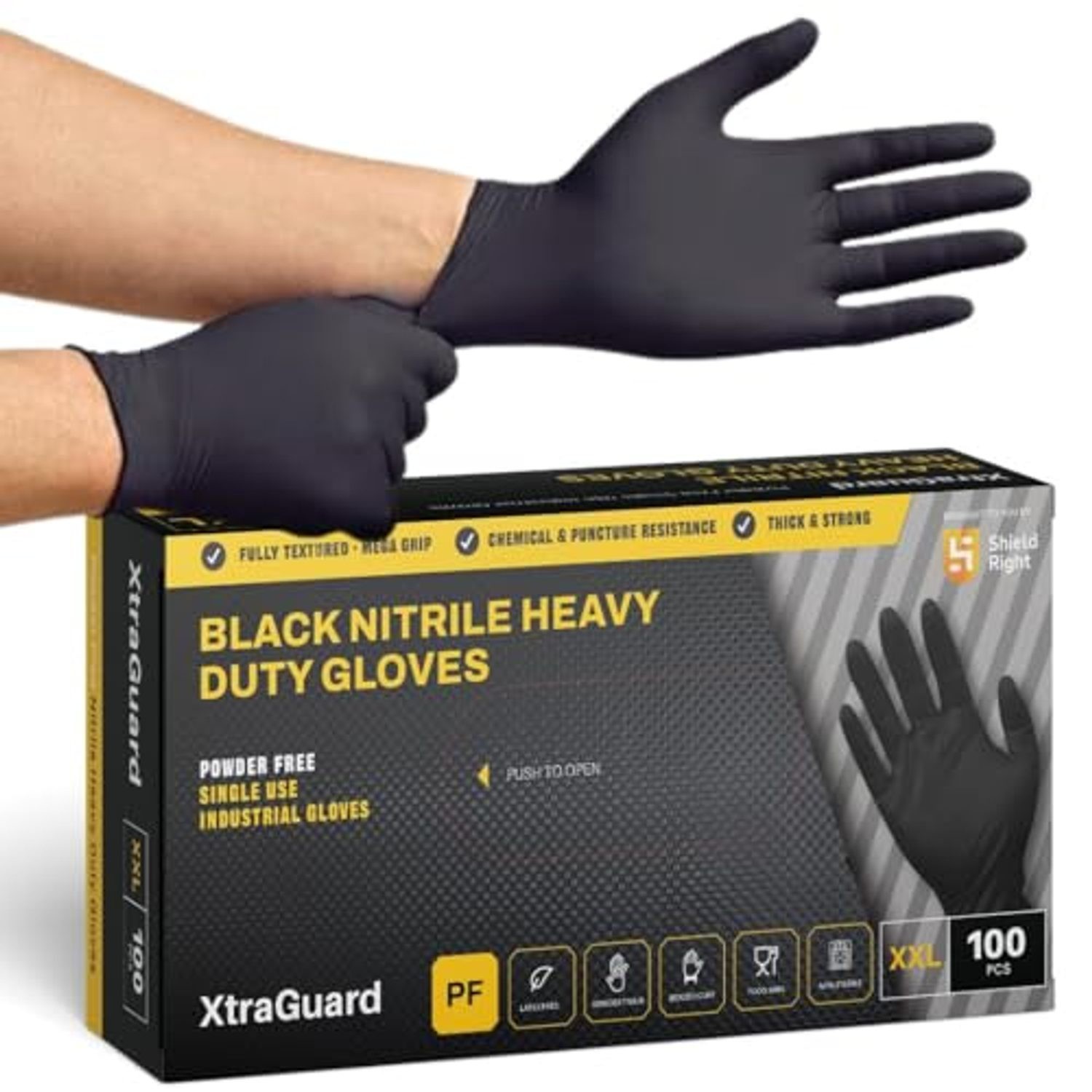 Heavy-Duty Black Nitrile Disposable Gloves - Box of 100, image 2